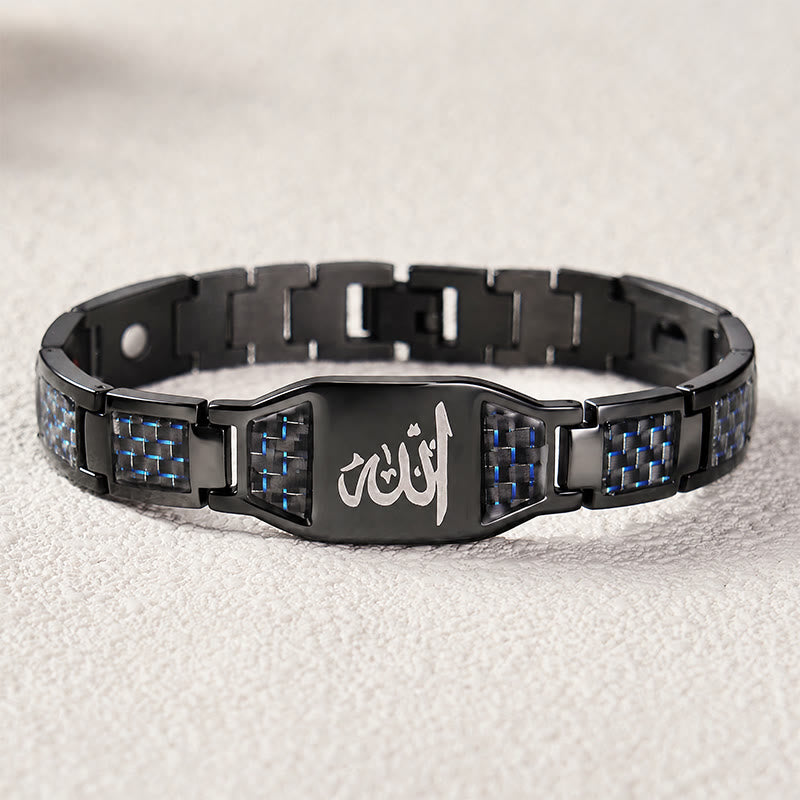 HilalHaven Allah Faith Bond Islamic Carbon Fiber Stainless Steel Link Bracelet - image 19