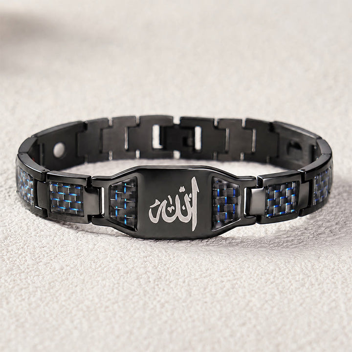 HilalHaven Allah Faith Bond Islamic Carbon Fiber Stainless Steel Link Bracelet - image 19