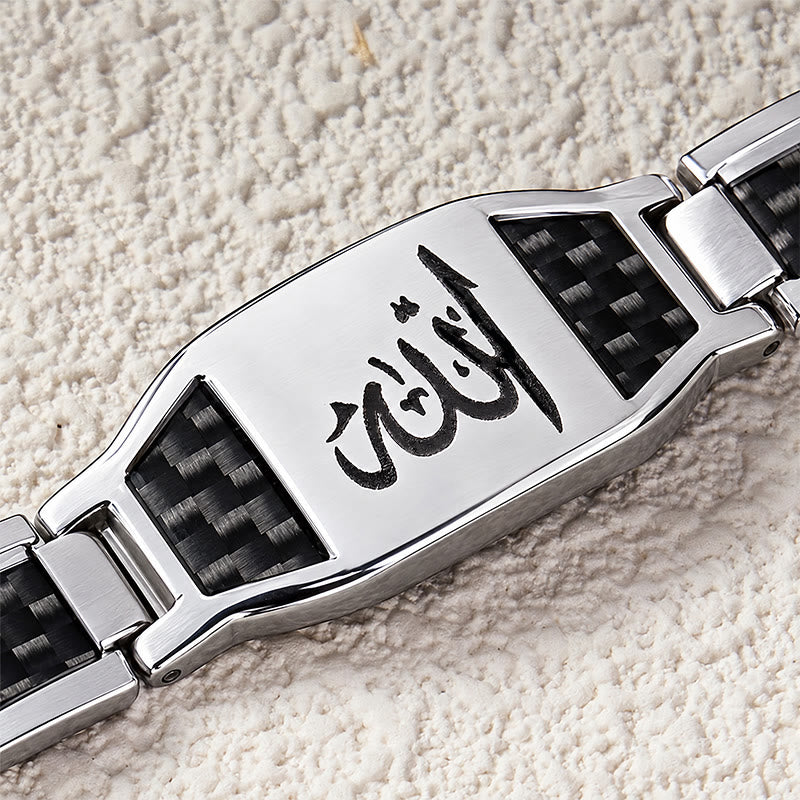 HilalHaven Allah Faith Bond Islamic Carbon Fiber Stainless Steel Link Bracelet - image 4
