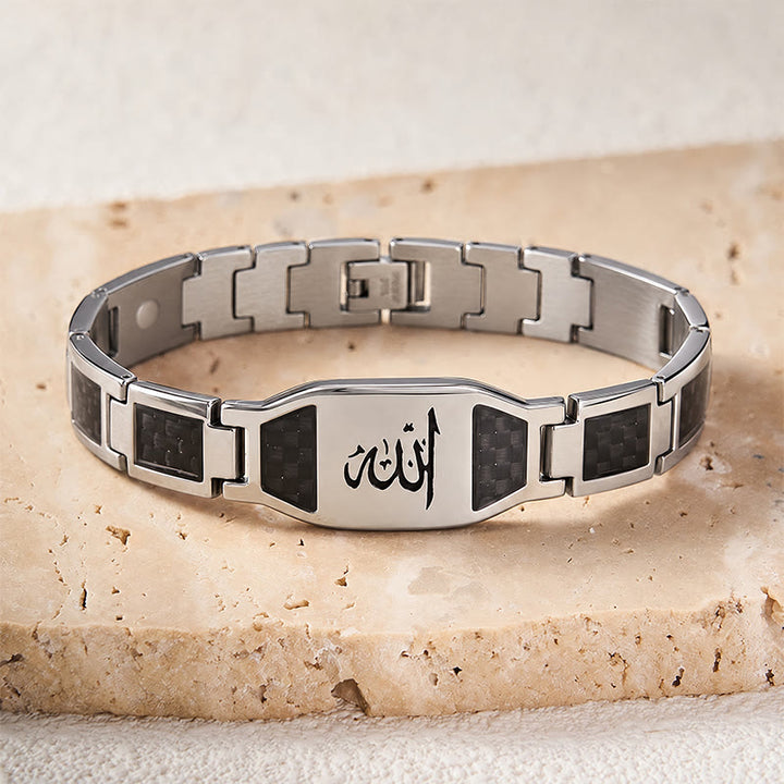 HilalHaven Allah Faith Bond Islamic Carbon Fiber Stainless Steel Link Bracelet - image 0