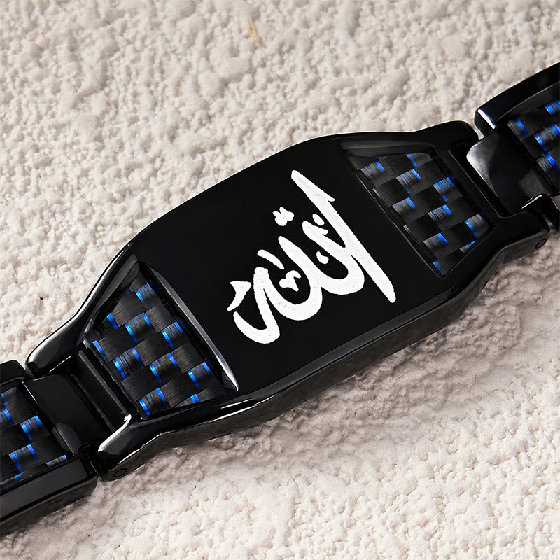 HilalHaven Allah Faith Bond Islamic Carbon Fiber Stainless Steel Link Bracelet - image 20
