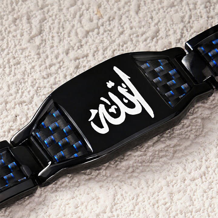 HilalHaven Allah Faith Bond Islamic Carbon Fiber Stainless Steel Link Bracelet - image 20