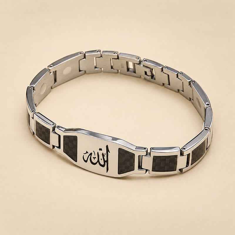 HilalHaven Allah Faith Bond Islamic Carbon Fiber Stainless Steel Link Bracelet - image 7