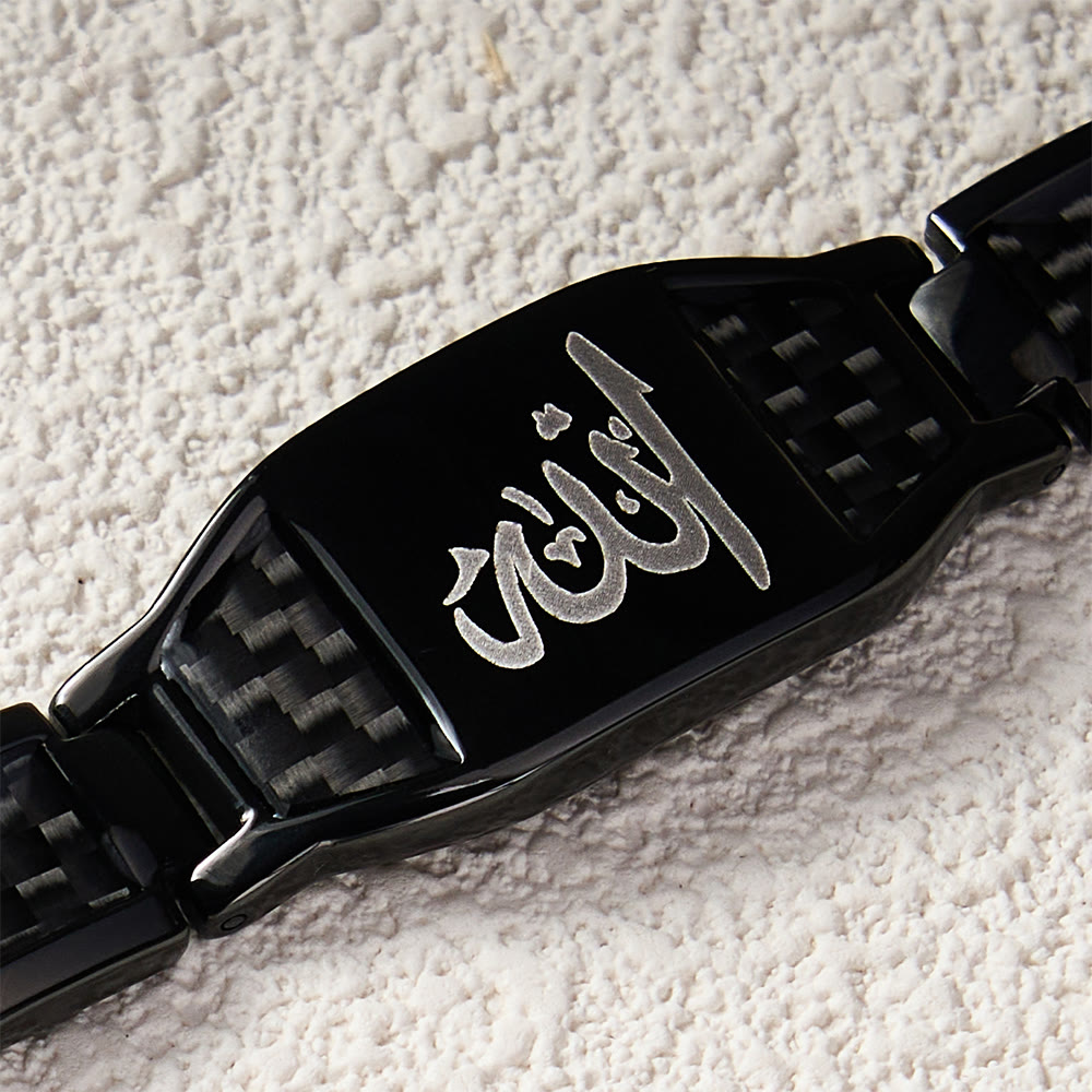 HilalHaven Allah Faith Bond Islamic Carbon Fiber Stainless Steel Link Bracelet - image 12