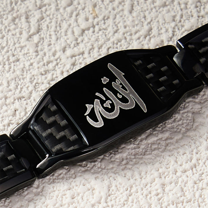 HilalHaven Allah Faith Bond Islamic Carbon Fiber Stainless Steel Link Bracelet - image 12