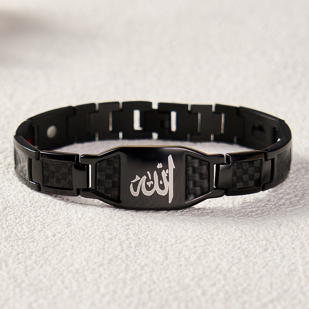 HilalHaven Allah Faith Bond Islamic Carbon Fiber Stainless Steel Link Bracelet - image 11