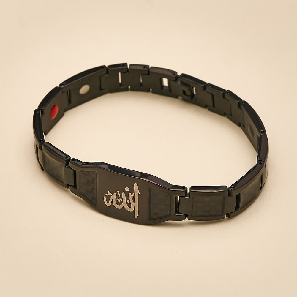 HilalHaven Allah Faith Bond Islamic Carbon Fiber Stainless Steel Link Bracelet - image 15
