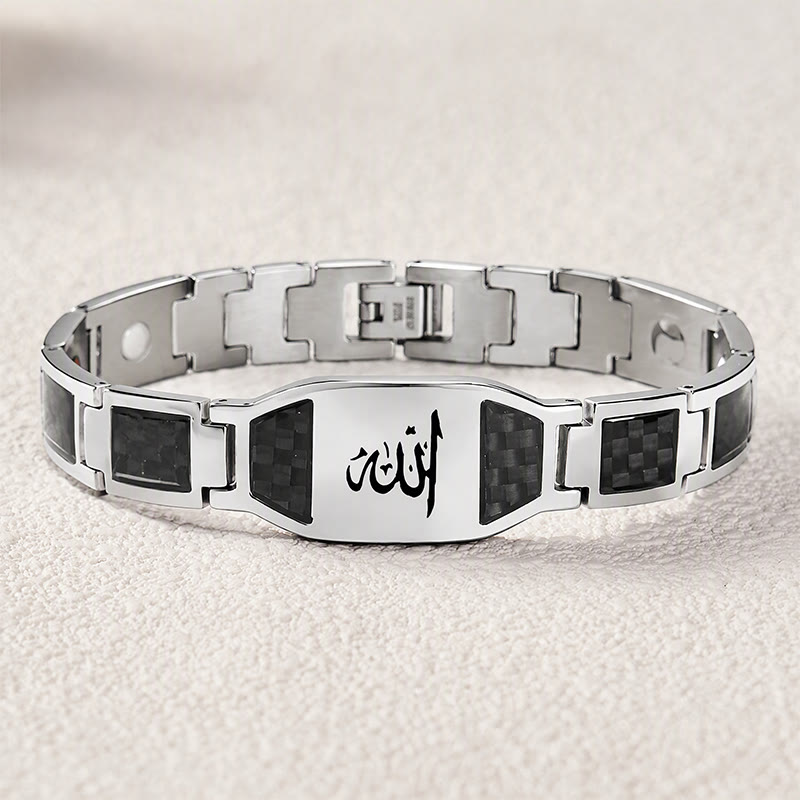 HilalHaven Allah Faith Bond Islamic Carbon Fiber Stainless Steel Link Bracelet - image 3