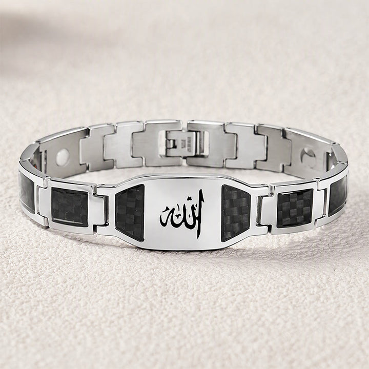 HilalHaven Allah Faith Bond Islamic Carbon Fiber Stainless Steel Link Bracelet - image 3