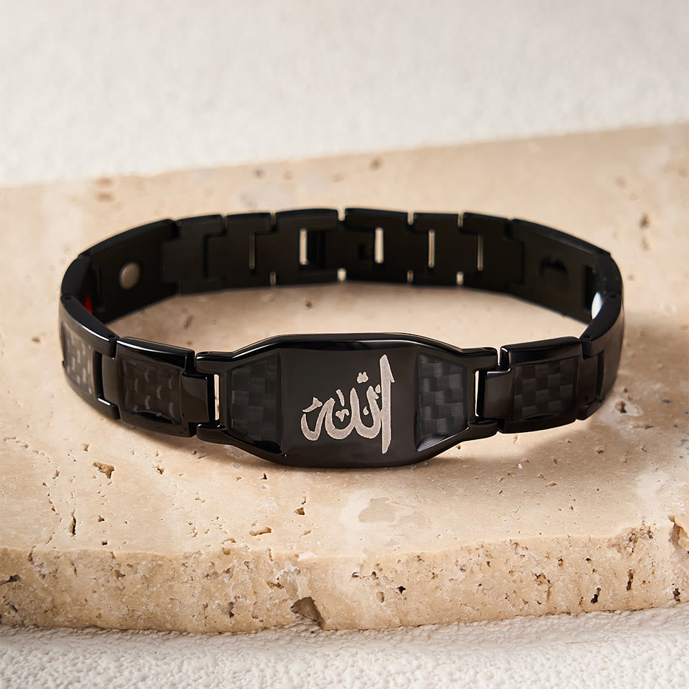 HilalHaven Allah Faith Bond Islamic Carbon Fiber Stainless Steel Link Bracelet - image 8