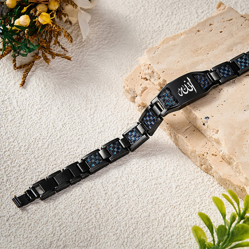 HilalHaven Allah Faith Bond Islamic Carbon Fiber Stainless Steel Link Bracelet - image 18