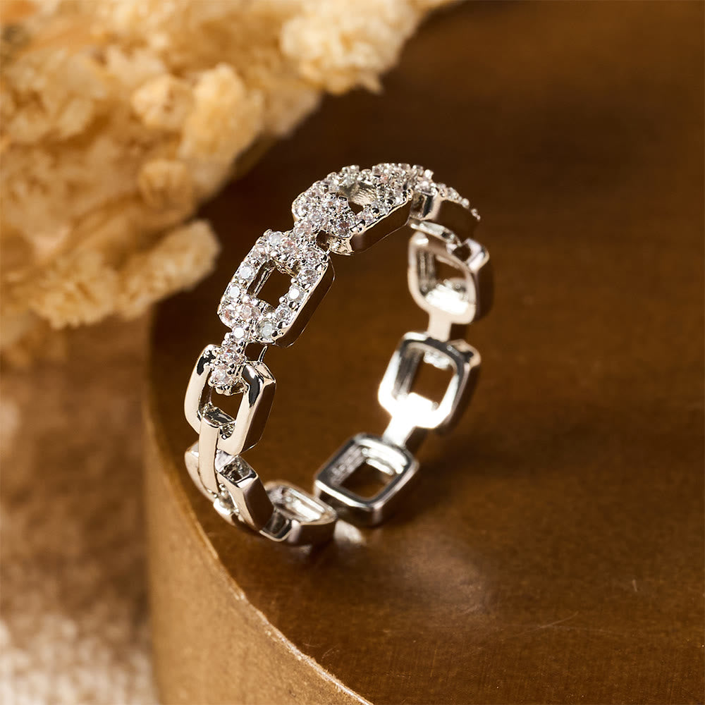 HilalHaven Chain Link Glow Geometric Cubic Zirconia Open Adjustable Ring - image 5