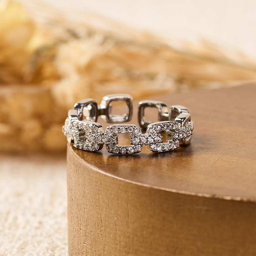 HilalHaven Chain Link Glow Geometric Cubic Zirconia Open Adjustable Ring - image 8