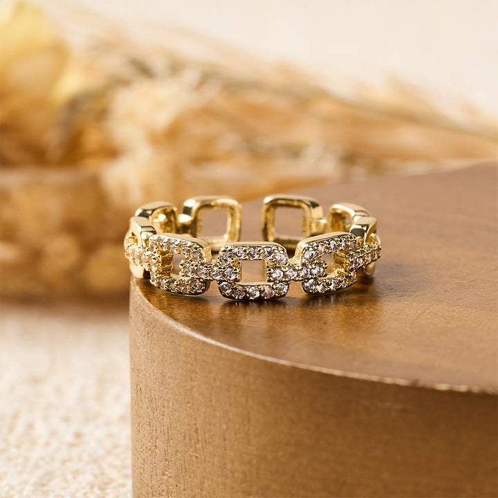 HilalHaven Chain Link Glow Geometric Cubic Zirconia Open Adjustable Ring - image 3