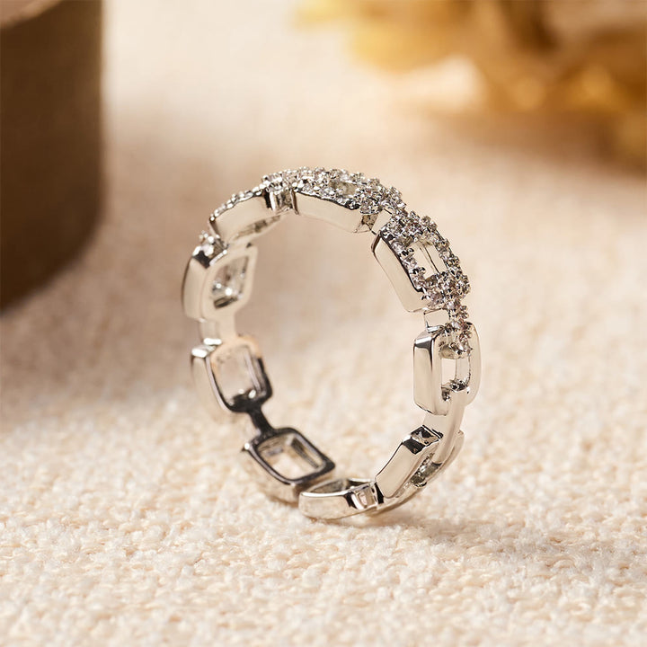HilalHaven Chain Link Glow Geometric Cubic Zirconia Open Adjustable Ring - image 7