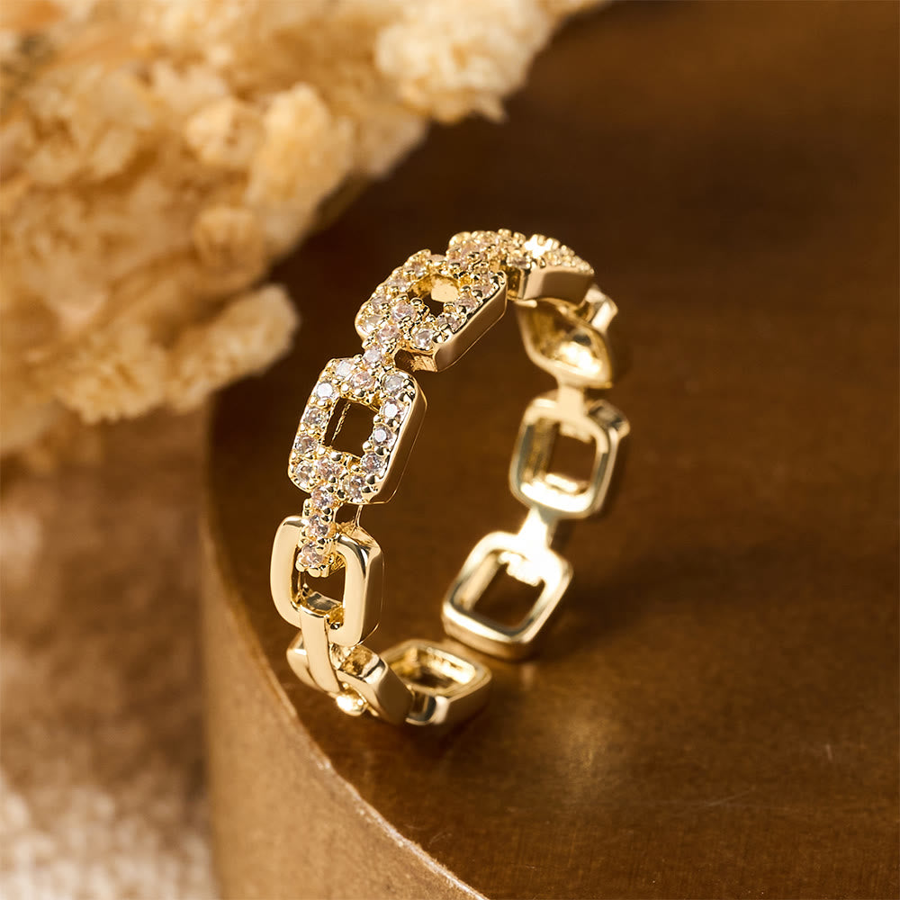 HilalHaven Chain Link Glow Geometric Cubic Zirconia Open Adjustable Ring - image 1