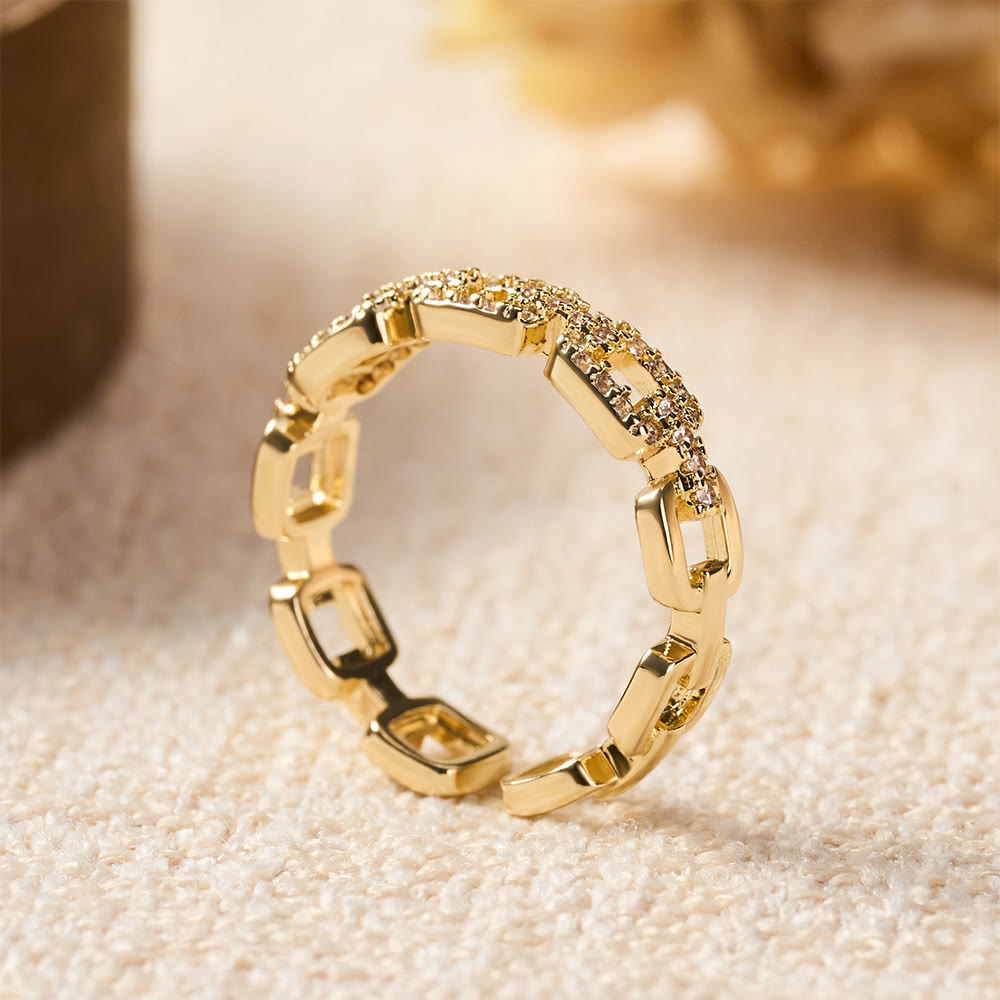 HilalHaven Chain Link Glow Geometric Cubic Zirconia Open Adjustable Ring - image 4