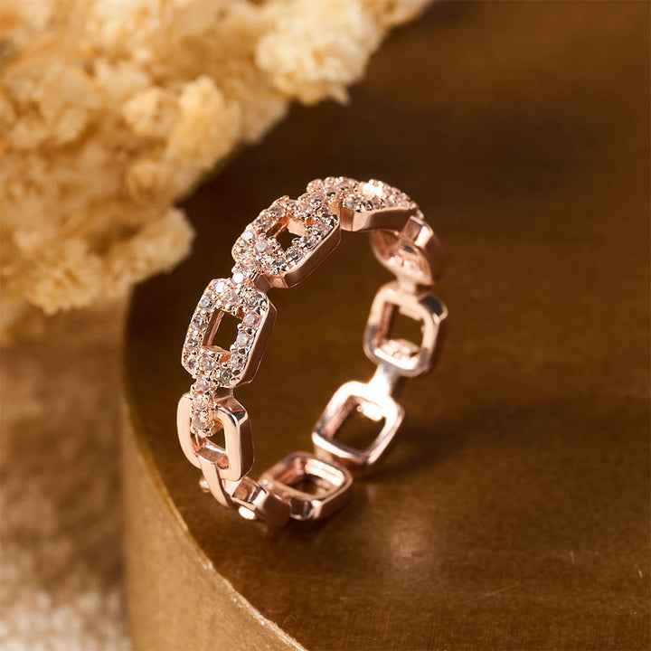 HilalHaven Chain Link Glow Geometric Cubic Zirconia Open Adjustable Ring - image 9