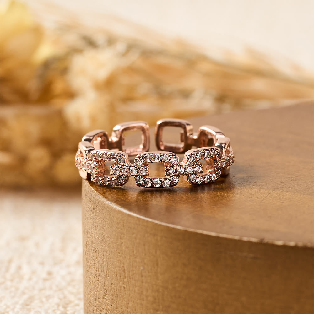 HilalHaven Chain Link Glow Geometric Cubic Zirconia Open Adjustable Ring - image 11