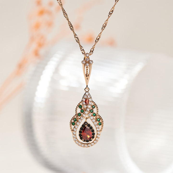 HilalHaven Crimson Teardrop Multi-Colored Crystal Pendant Necklace - image 0