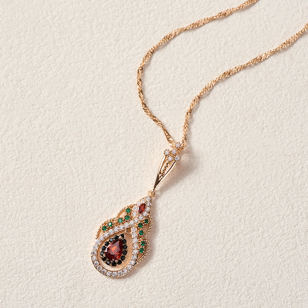 HilalHaven Crimson Teardrop Multi-Colored Crystal Pendant Necklace - image 4