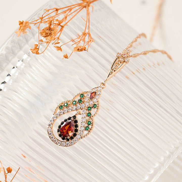 HilalHaven Crimson Teardrop Multi-Colored Crystal Pendant Necklace - image 1