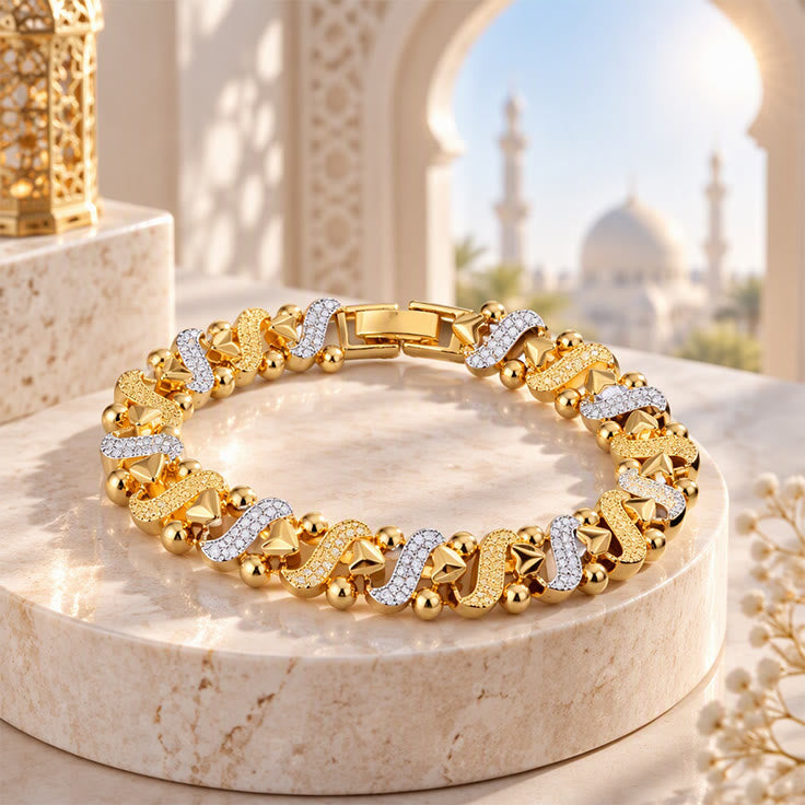 HilalHaven Swept Radiance Geometric Two-Tone Zircon Zinc Alloy Men&