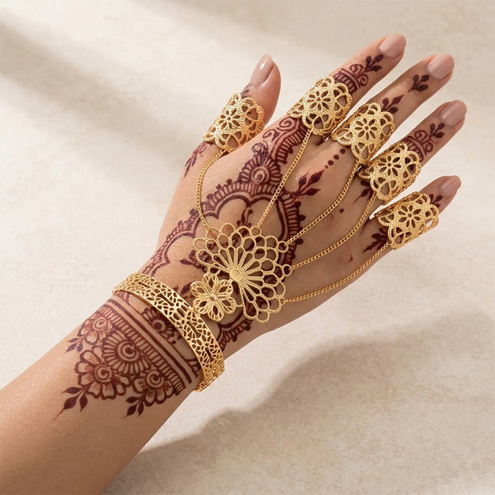 HilalHaven Filigree Bloom Gold Metal Filigree Tassel Hand Chains - image 0