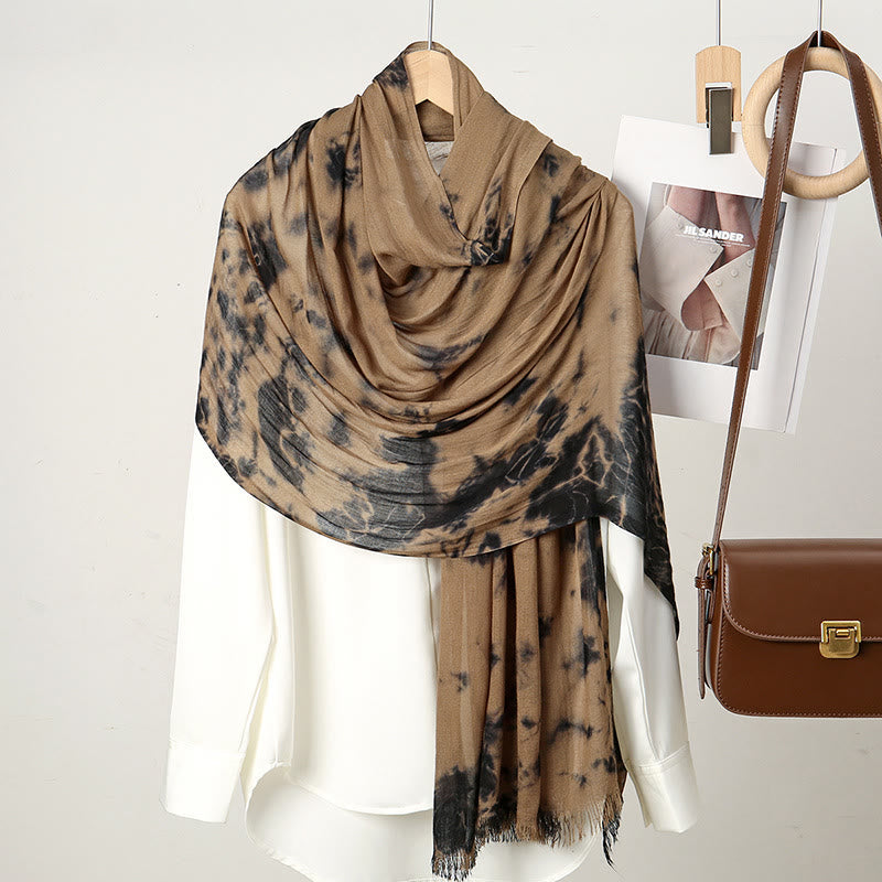 HilalHaven Earthy TieDye Vintage Tie Dye Rayon Long Scarf Hijab - Khaki Brown Tie Dye - image 4
