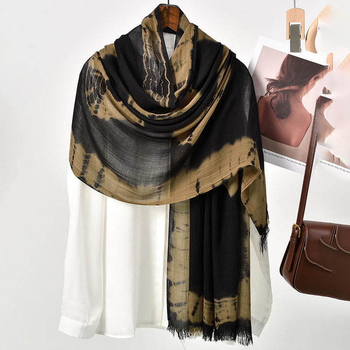 HilalHaven Earthy TieDye Vintage Tie Dye Rayon Long Scarf Hijab - Black &amp; Coffee Ombre Tie Dye - image 3