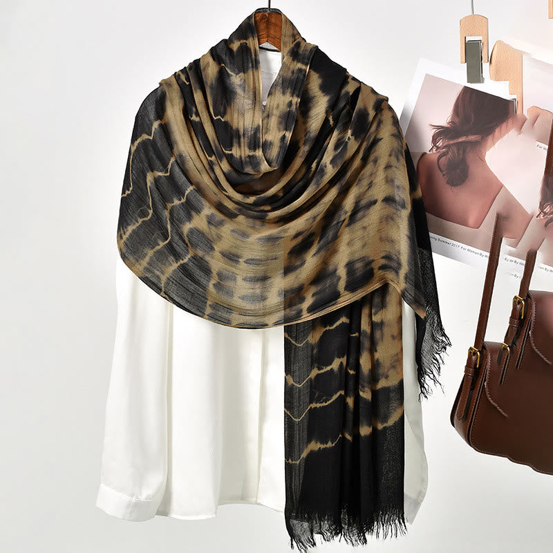 HilalHaven Earthy TieDye Vintage Tie Dye Rayon Long Scarf Hijab - Black &amp; Brown Tie Dye - image 2