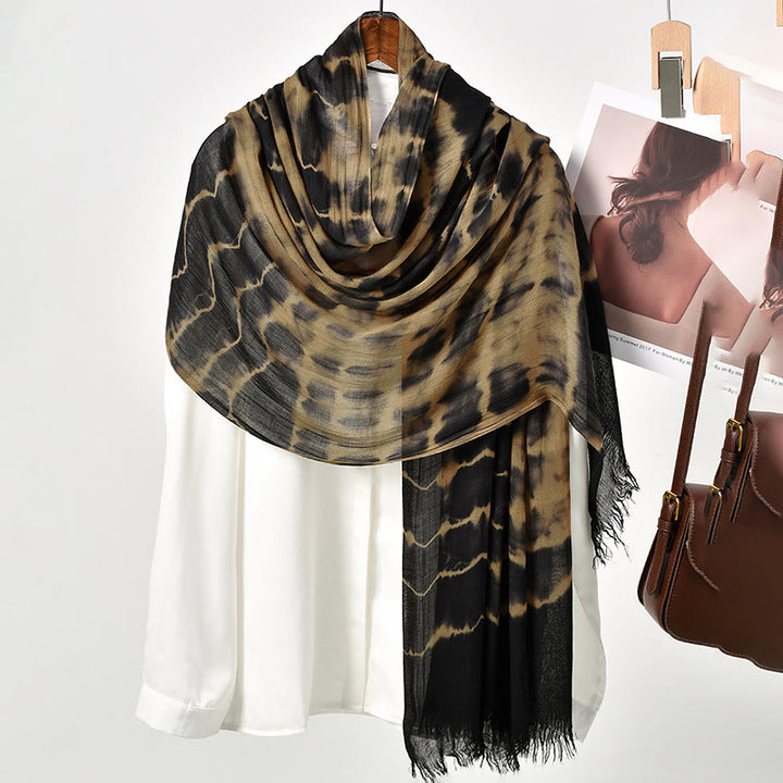 HilalHaven Earthy TieDye Vintage Tie Dye Rayon Long Scarf Hijab - Black &amp; Brown Tie Dye - image 2