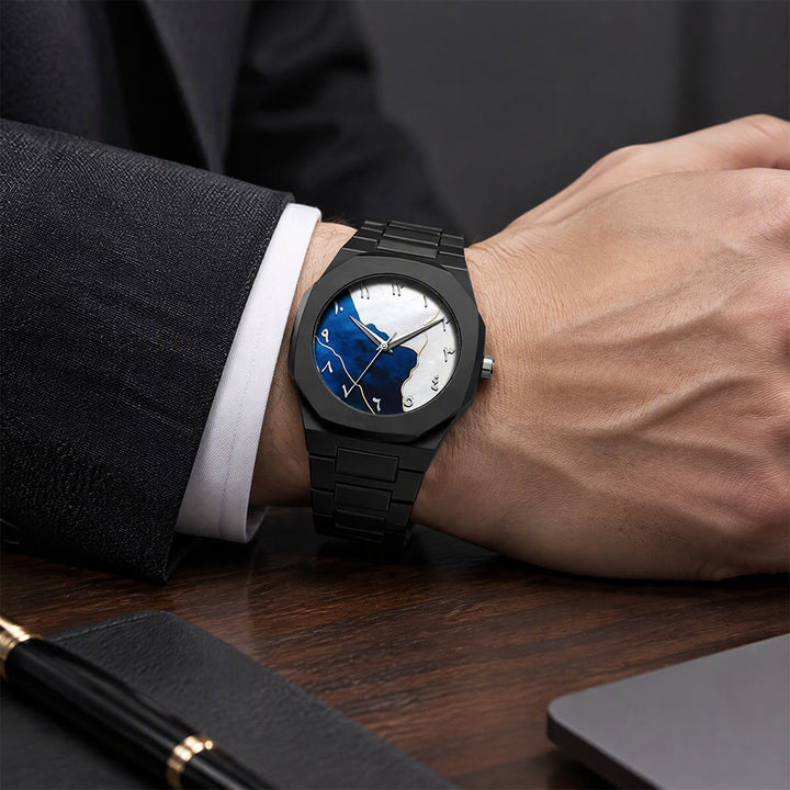 HilalHaven Marble Horizon Octagonal Arabic Numeral Dial Men&