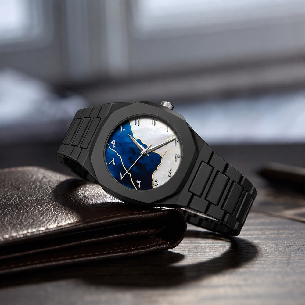 HilalHaven Marble Horizon Octagonal Arabic Numeral Dial Men&