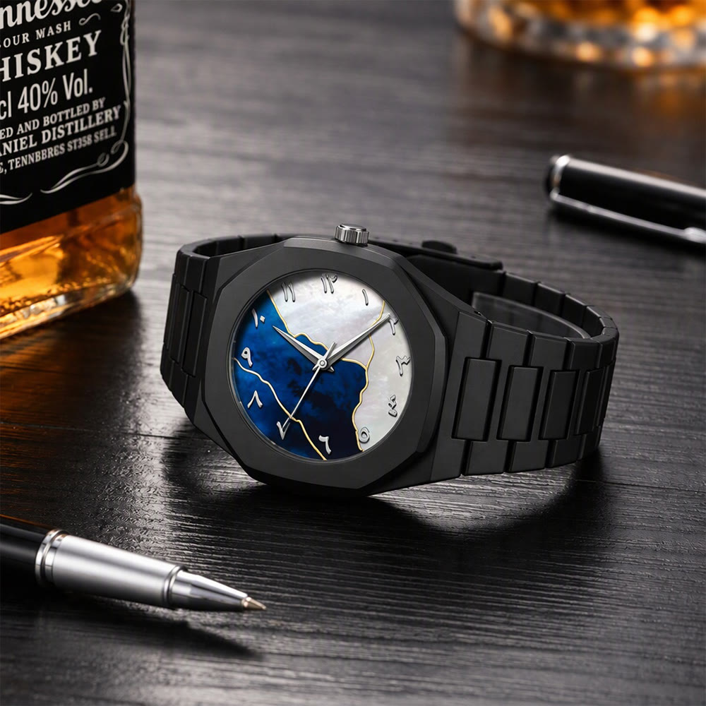 HilalHaven Marble Horizon Octagonal Arabic Numeral Dial Men&