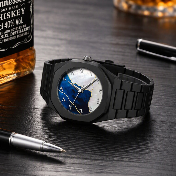 HilalHaven Marble Horizon Octagonal Arabic Numeral Dial Men&