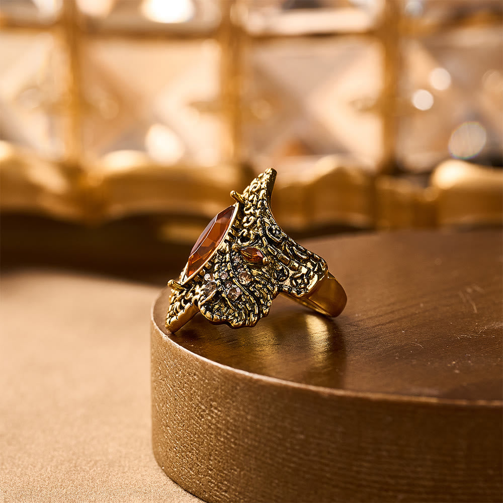 HilalHaven Arabesque Ancient Realm Spark Vintage Antique Amber Marquise Geometric Wide Face Ring - image 4