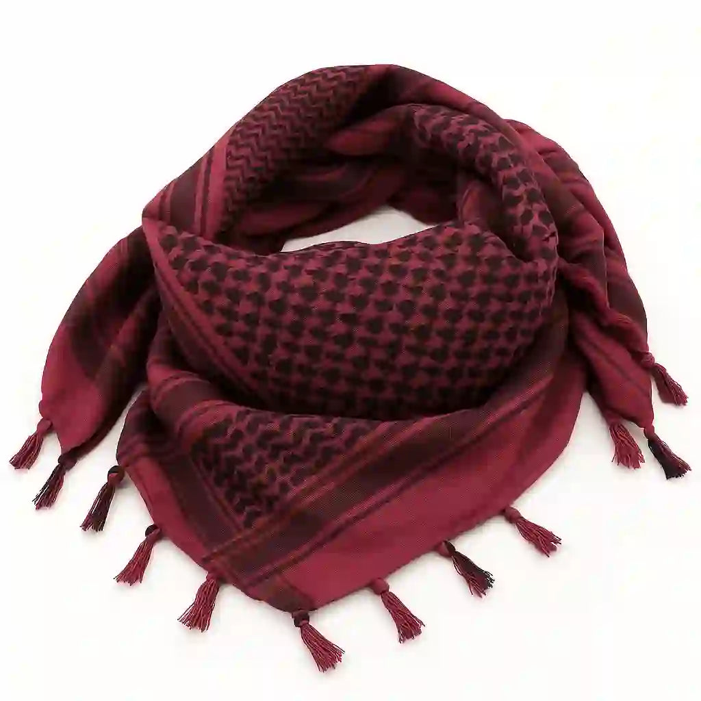 HilalHaven Crimson Nomad Ethnic Jacquard Keffiyeh Tassel Headscarf - image 7