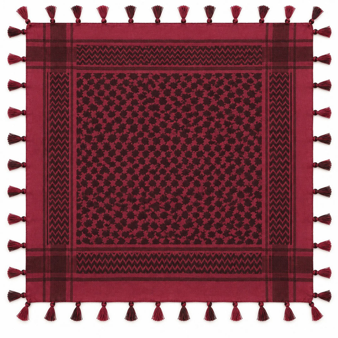 HilalHaven Crimson Nomad Ethnic Jacquard Keffiyeh Tassel Headscarf - image 9