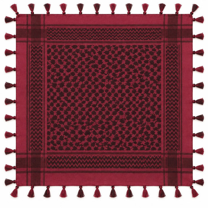 HilalHaven Crimson Nomad Ethnic Jacquard Keffiyeh Tassel Headscarf - image 9