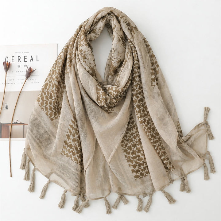 HilalHaven Faded Petal Retro Textured Tassel Square Keffiyeh - Khaki - image 3