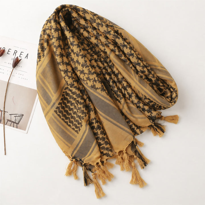 HilalHaven Golden Dune Keffiyeh Jacquard Cotton Tassel Scarf - image 4