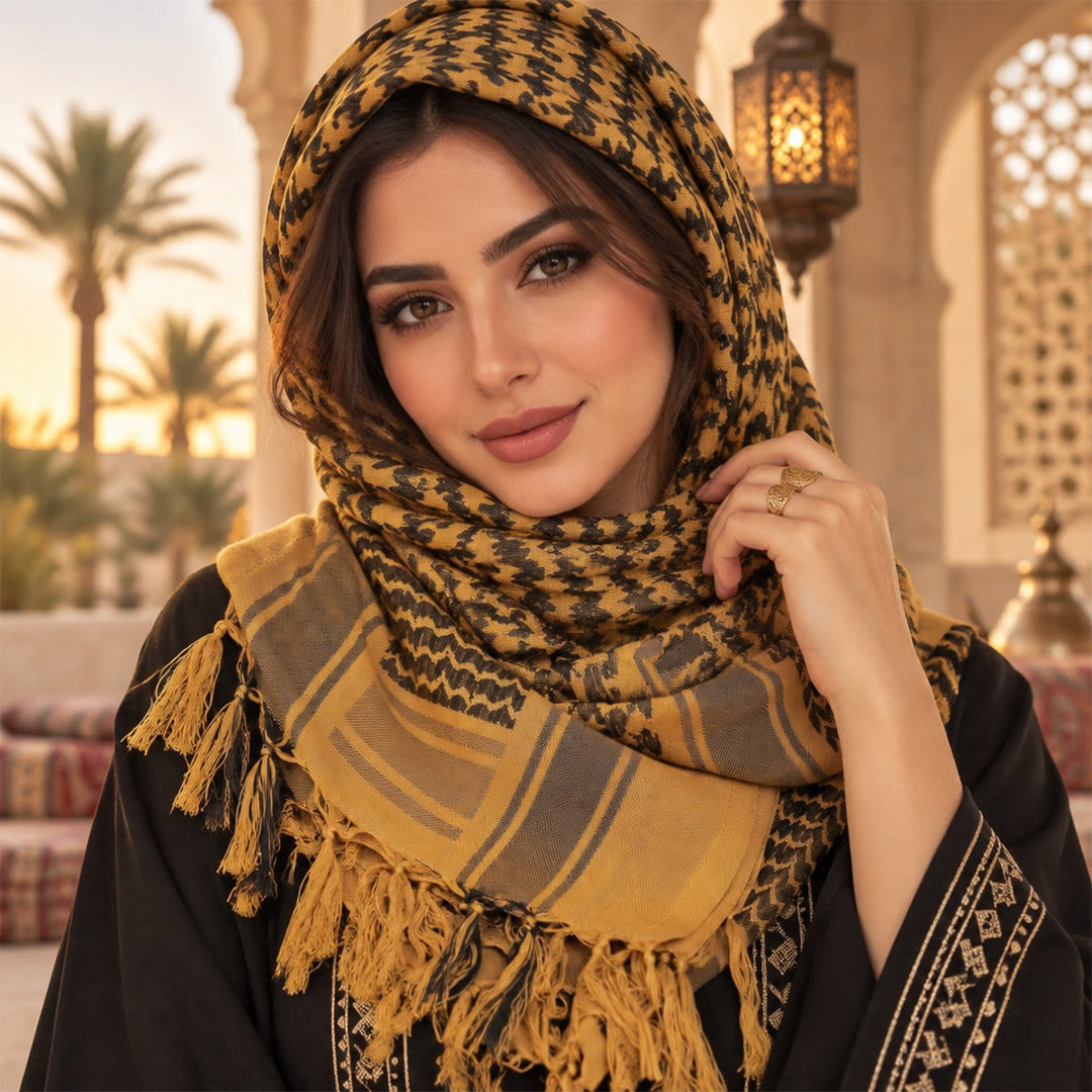 HilalHaven Golden Dune Keffiyeh Jacquard Cotton Tassel Scarf - image 2