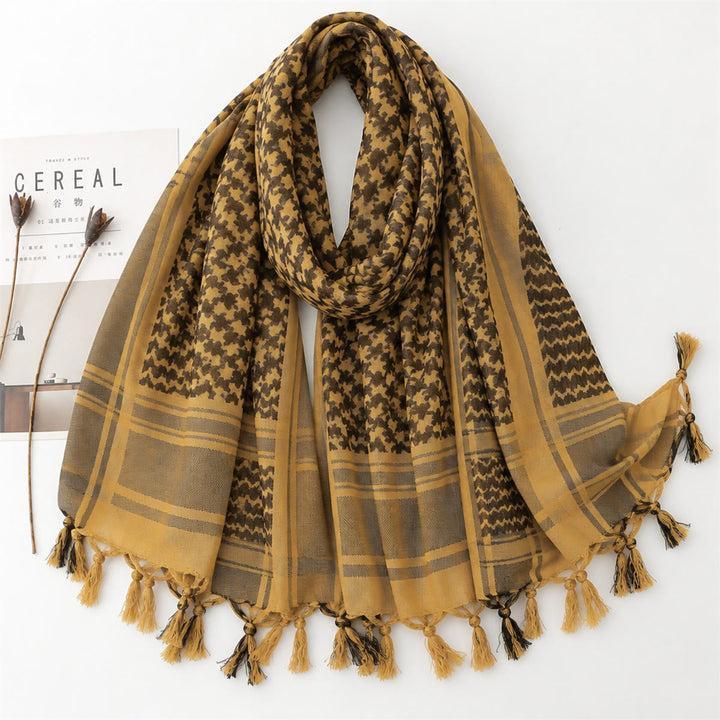 HilalHaven Golden Dune Keffiyeh Jacquard Cotton Tassel Scarf - Brown - image 3