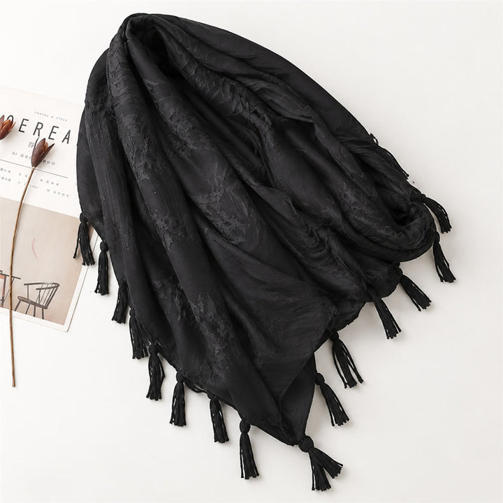 FREE Today: Shadow Petal Minimal Jacquard Cotton Tassel Square Scarf - image 5