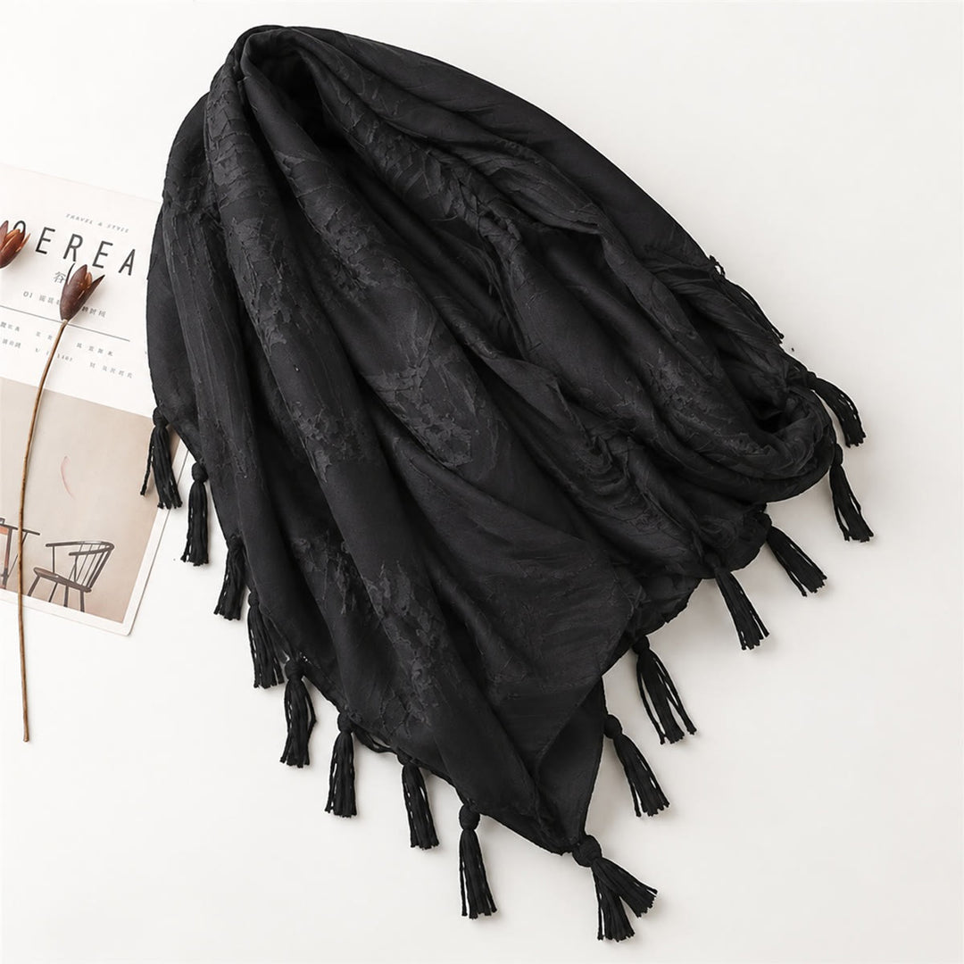 HilalHaven Shadow Petal Minimal Jacquard Cotton Tassel Square Scarf - image 5