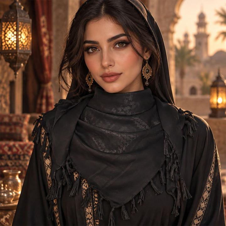 HilalHaven Shadow Petal Minimal Jacquard Cotton Tassel Square Scarf - image 3