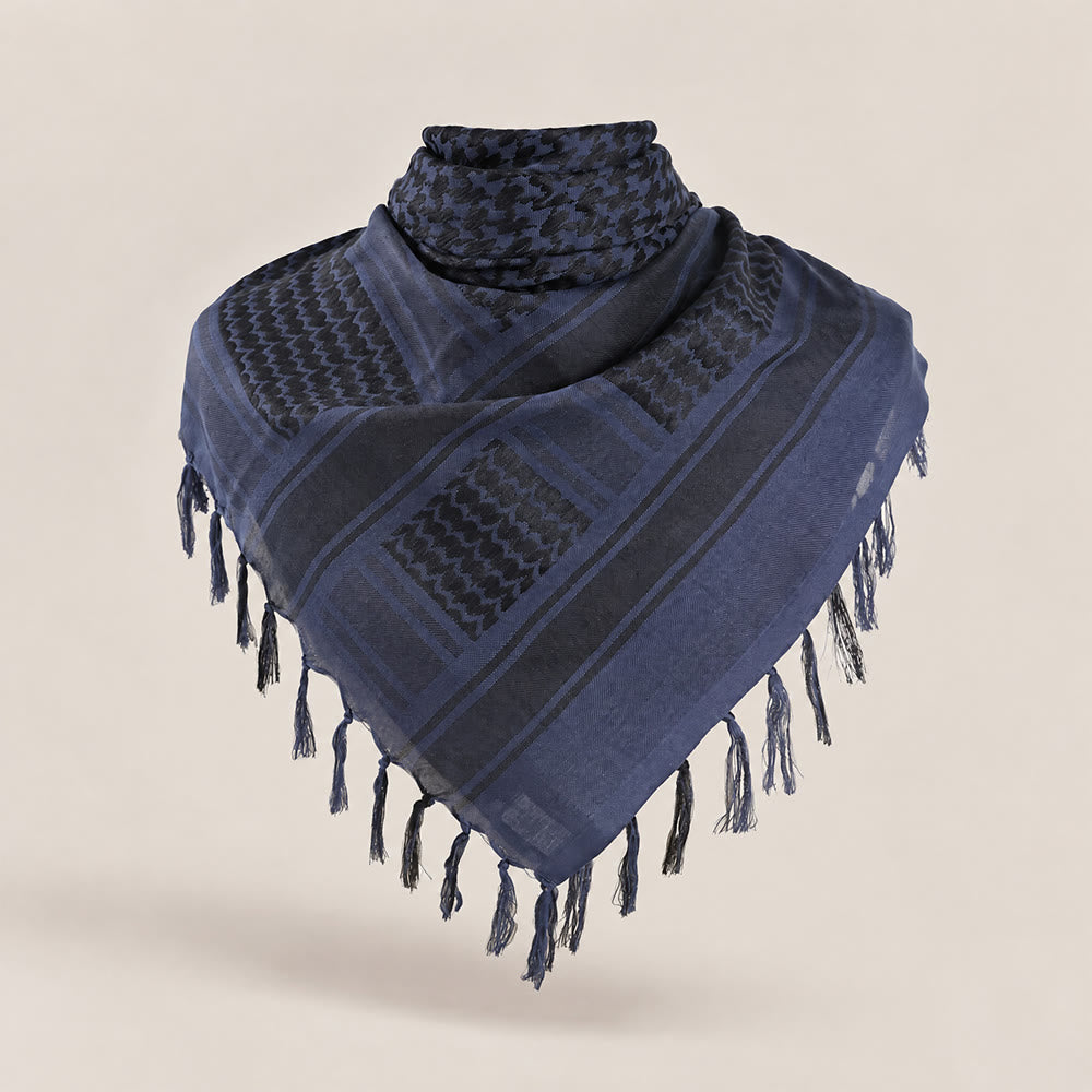 HilalHaven Twilight Tide Keffiyeh Jacquard Blue Tassel Cotton Scarf - image 5