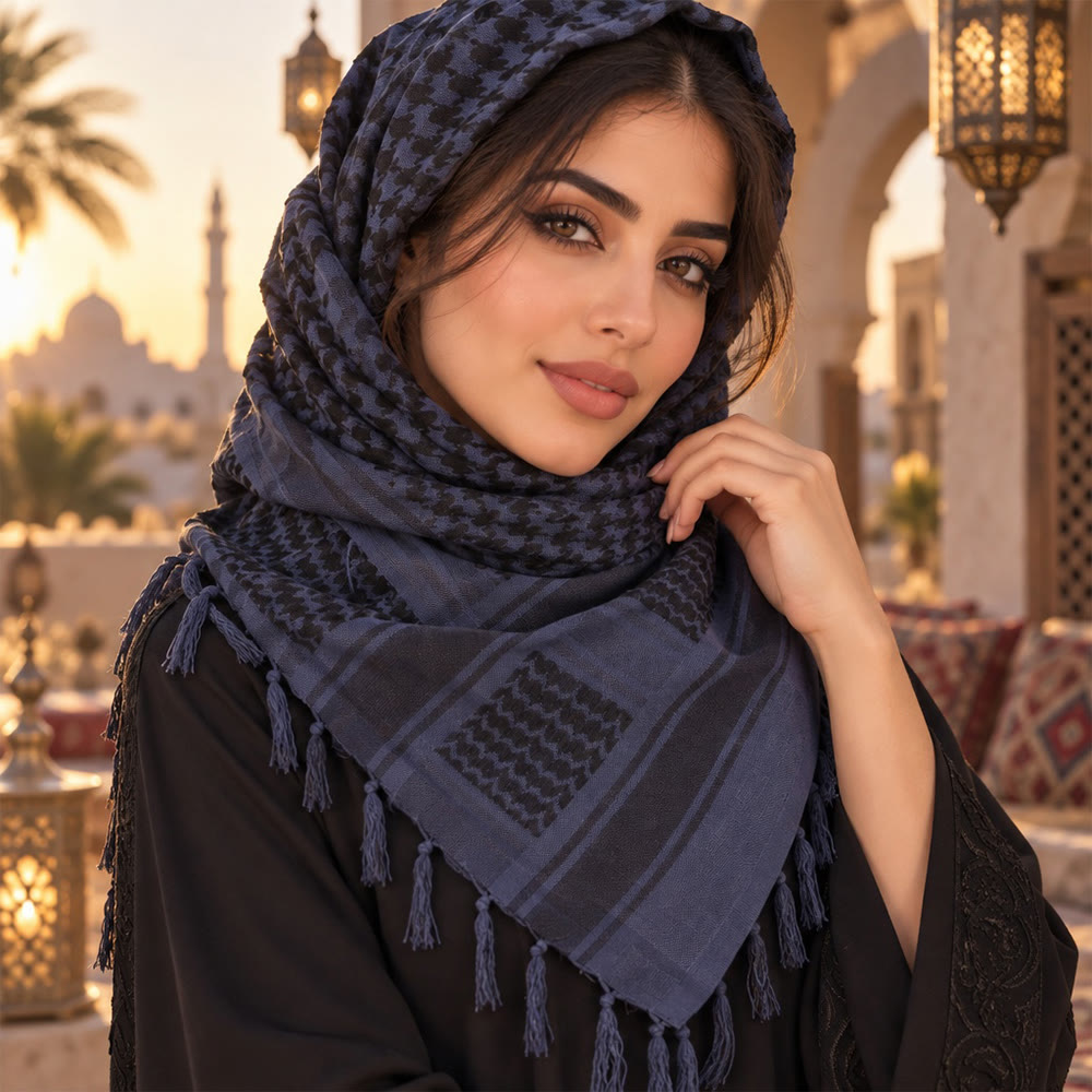 FREE Today: Twilight Tide Keffiyeh Jacquard Blue Tassel Cotton Scarf - image 1