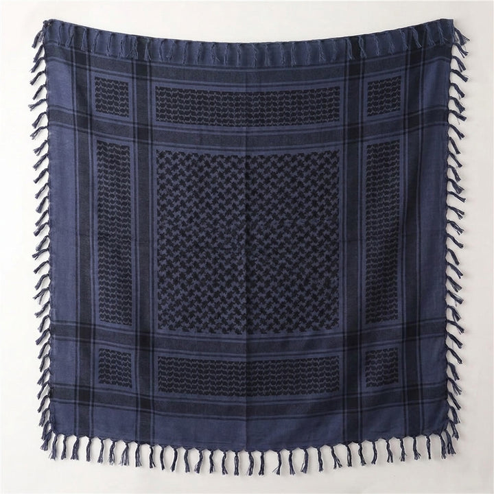 HilalHaven Twilight Tide Keffiyeh Jacquard Blue Tassel Cotton Scarf - image 6